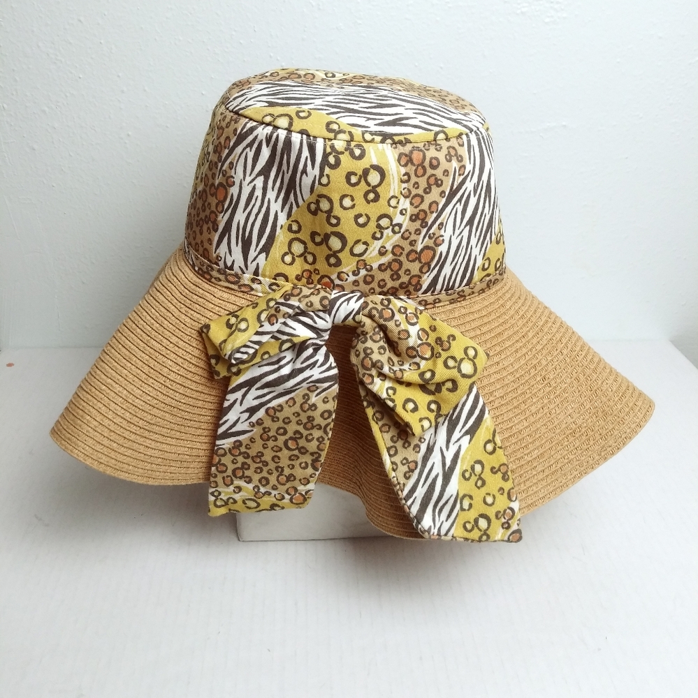 Disney Park's Leopard Sun Hat Bucket Straw Hat Foldable Beach Outdoor Packable